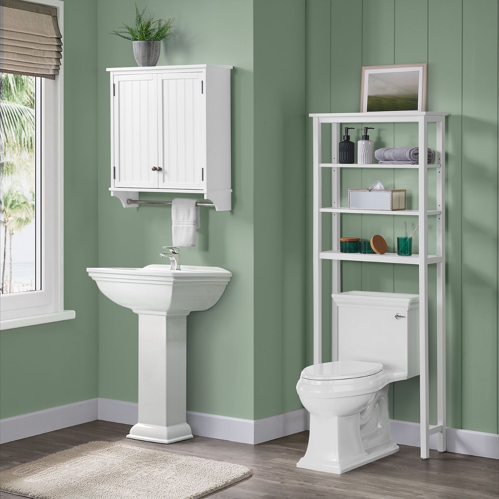 Dover Over Toilet Organizer with Open Shelving, Wall Mounted Bathroom  Storage Cabinet with 2 Doors and Towel Rod